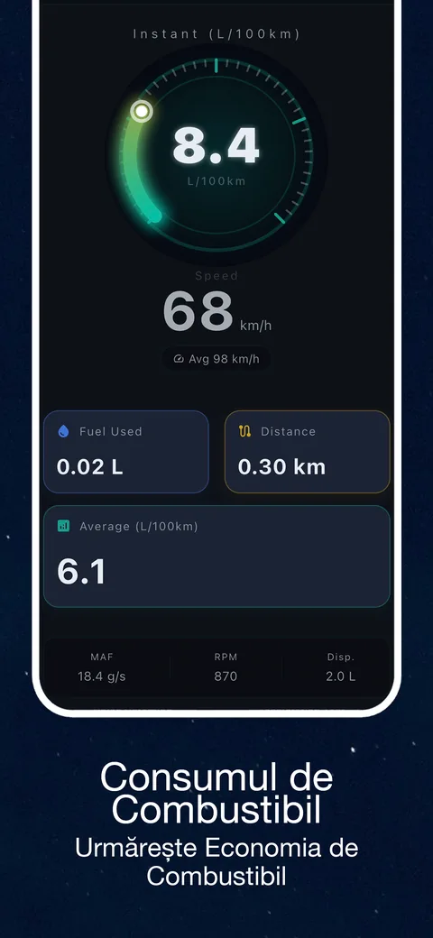 Interfața aplicației OBD CAN cu datele vehiculului Urmăriți consumul de combustibil folosind date OBD2